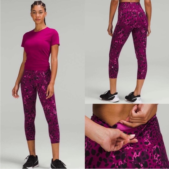 Base Pace Leopard Print Pink Lululemon Leggings Size 8 - Picture 1 of 6